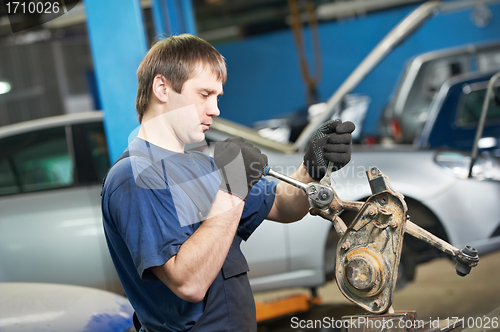 Image of auto mechanic at work with wrench spanner