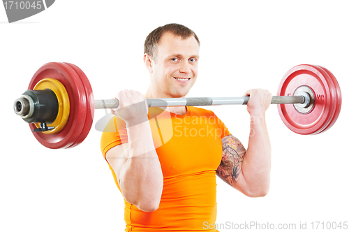 Image of bodybuilder man doing exercises with weight