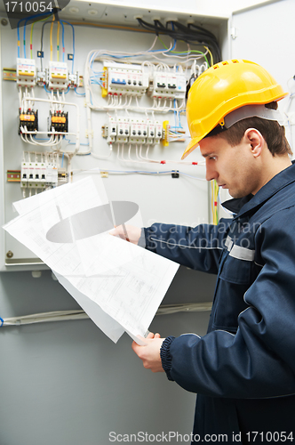 Image of Electrician checking cabling power line