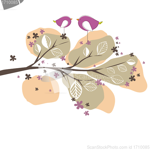 Image of Background with birds, tree. Vector illustration