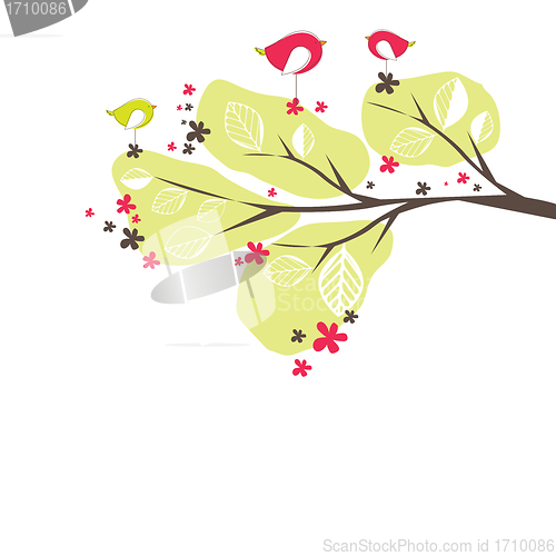 Image of Background with birds, tree. Vector illustration