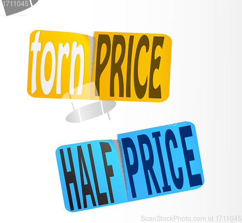 Image of Half Price Sticker. Vector.