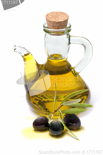Image of bottle of olive oil and fresh olives