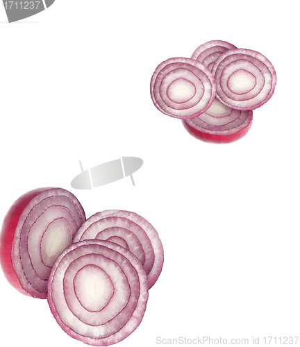 Image of the sliced red onion on white background