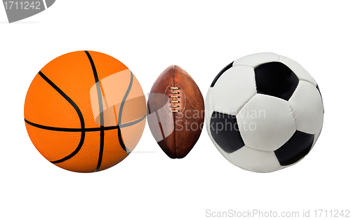 Image of A group of sports balls on a white