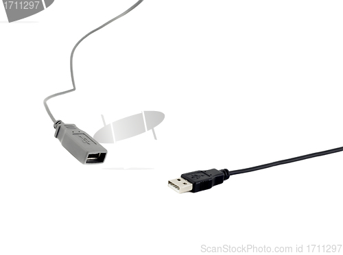 Image of Isolated black and white USB cables on white background.