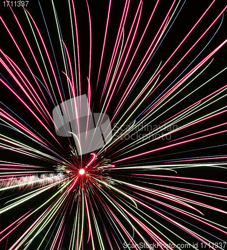 Image of fireworks,colored splashes of light against a dark background