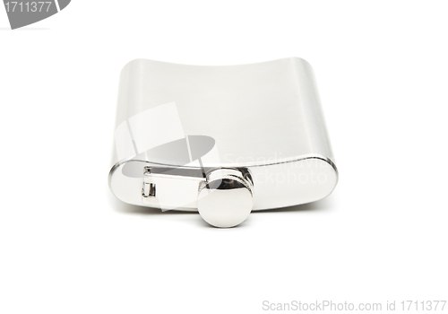 Image of front view of metallic flask on white background