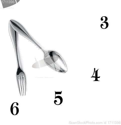 Image of Clock made of spoon and fork isolated