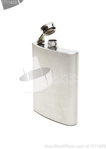 Image of front view of metallic flask on white background