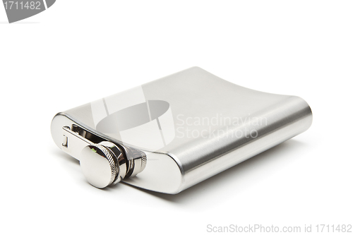 Image of Stainless hip flask with pattern isolated on white background