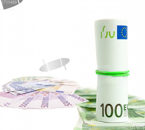 Image of rolled pack of 100 euros