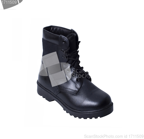 Image of Single black boot isolated over white background