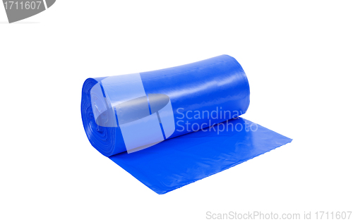 Image of roll of blue garbage bags