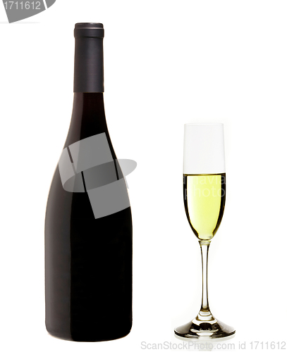 Image of Bottle of champagne and champagne glass