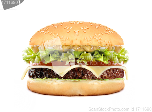 Image of big cheeseburger isolated on white
