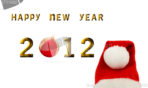 Image of Christmas themed 2012 with christmas bauble and santa claus hat