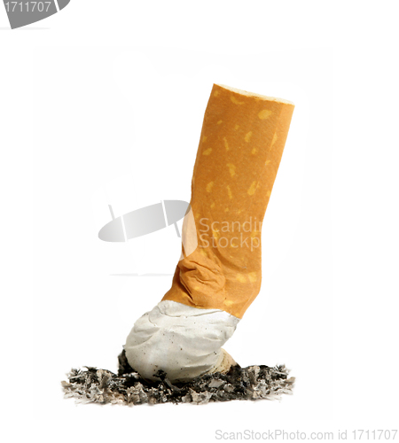 Image of cigarette butt with ash isolated