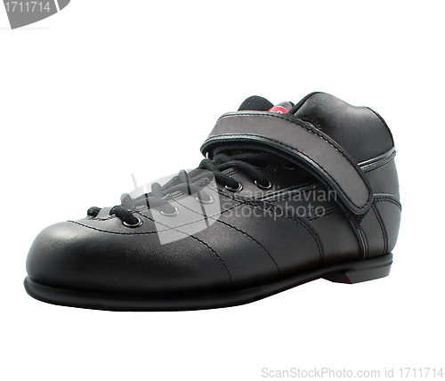 Image of black lace-up shoe made of leather