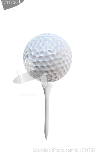 Image of Golf ball on a tee isolated on white