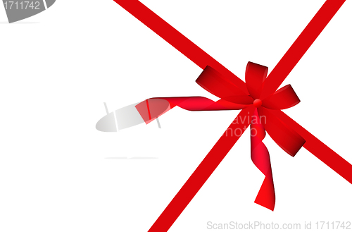 Image of Gift red ribbon and bow isolated on white