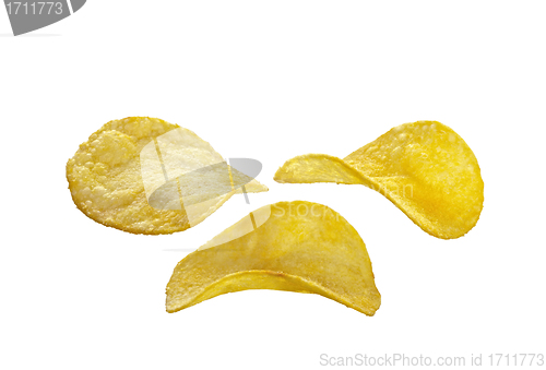 Image of potato chips on white background