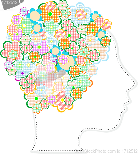 Image of Beautiful woman head silhouette with flowers