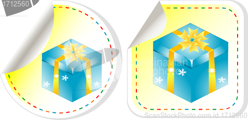 Image of Blue gift box with a yellow bow sticker set