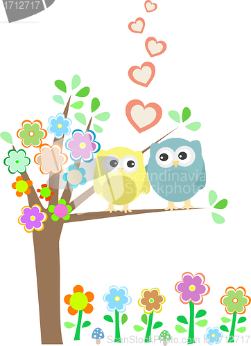 Image of Background with owls in love sitting on branch