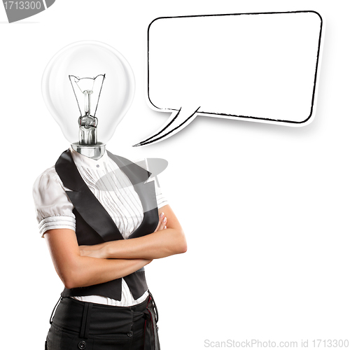 Image of Lamp Head Business Woman With Speech Bubble