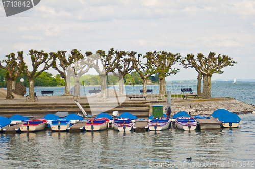 Image of Bodensee,Hafen, Blick auf die Alpen