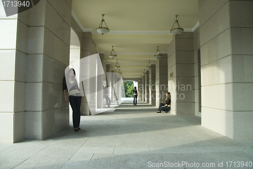 Image of Woman at city background