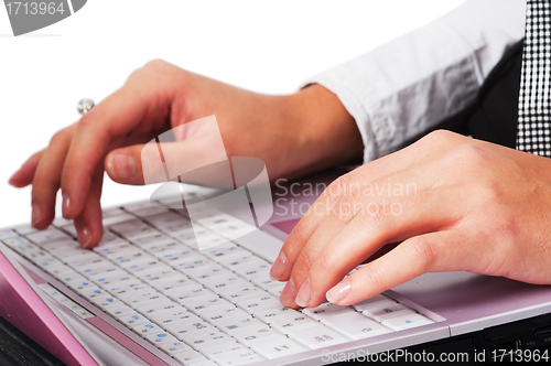 Image of woman's  hands on laptop