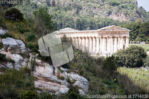 Image of mountain landscape with ancient Greek temple 