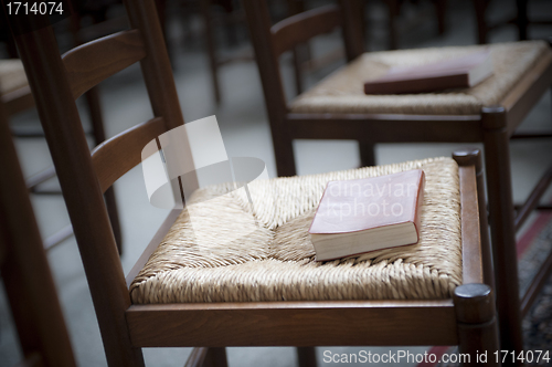 Image of Bible on church chair