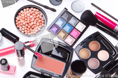 Image of set of cosmetic makeup products