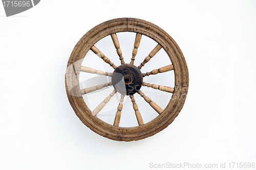 Image of Vintage Spinning Wheel on White Wall