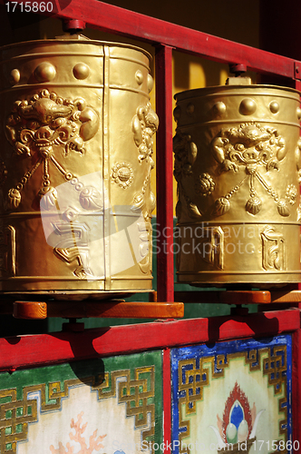 Image of Tibetan prayer wheels