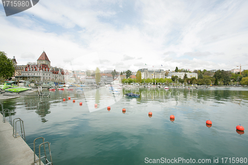 Image of Ouchy port and Chateau, Lausanne, Switzerland