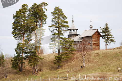 Image of orthodox  wooden church in the village of Manga, Karelia, Russia