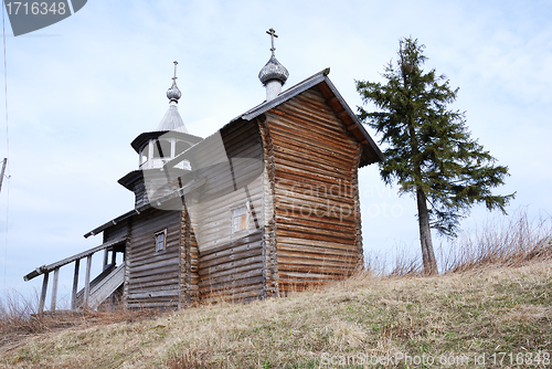 Image of orthodox  wooden church in the village of Manga, Karelia, Russia