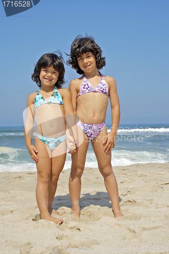 Image of beautiful girl in bikini in the beach, summer photo