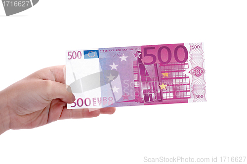 Image of hand holding a euro bill, business studio photo