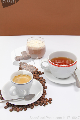 Image of coffe,tea and choco cream