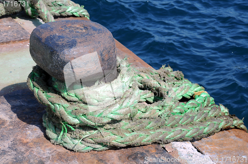 Image of Bollard and Rope in the Port