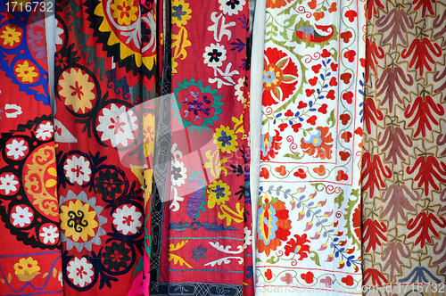 Image of Multicolored Fabrics in the Market