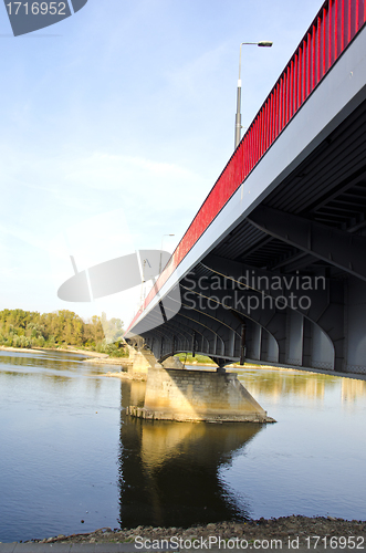 Image of bridge for cars and pedestrians over river 