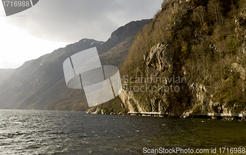 Image of fjord in norway at evening time