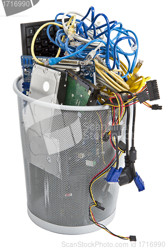 Image of electronic scrap in trash can