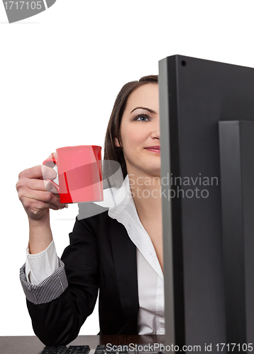 Image of Businesswoman with a red cup of coffee